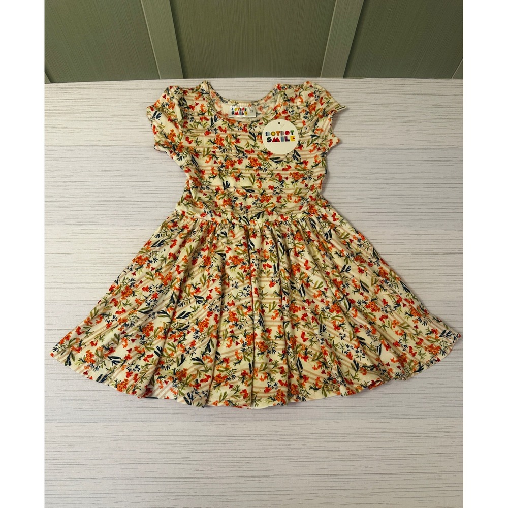 DotDotSmile Girls 2T Floral Striped Short Sleeve Fit and Flare Dress NWT